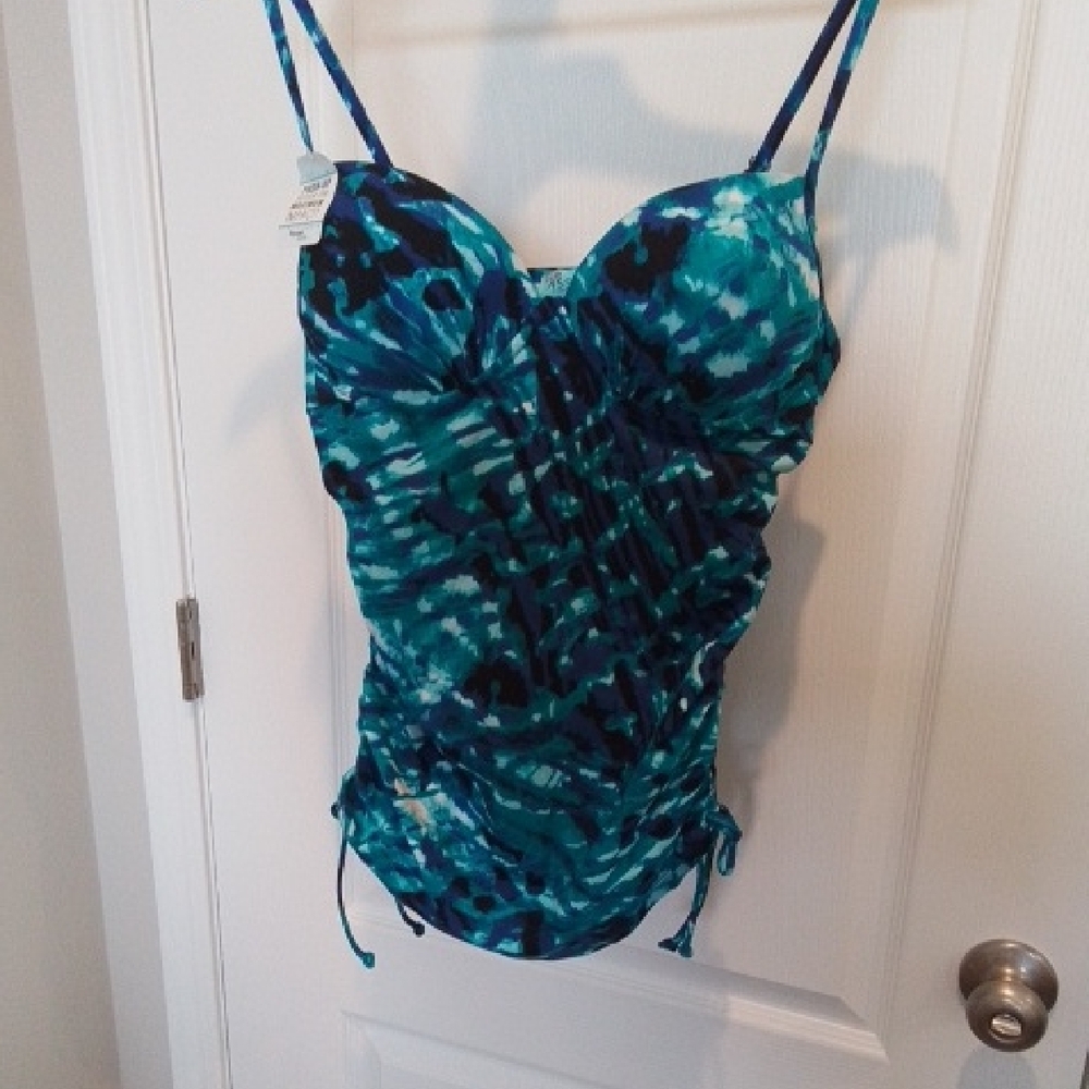 Assets By Spanx Teal, Blue and Black Womens Tankini Top